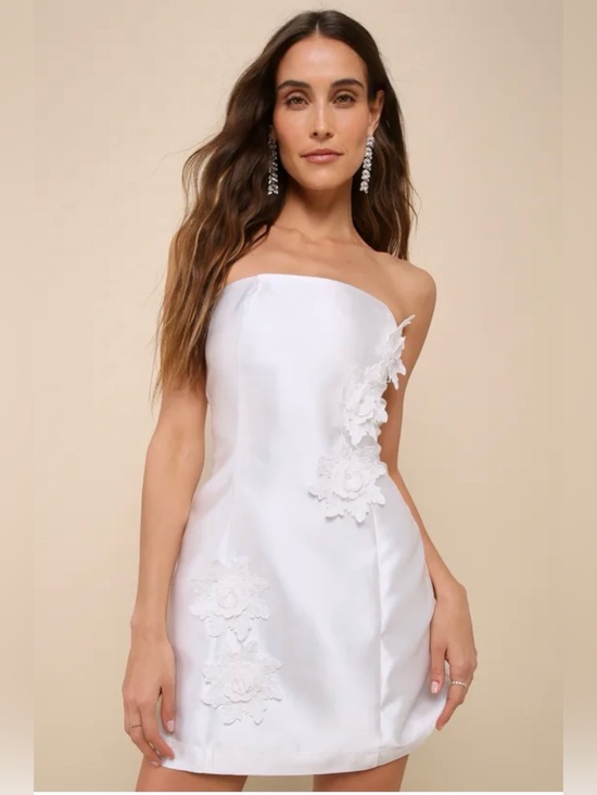 Lulus Dresses & Skirts - Lulus Charming Destiny White 3D Floral Appliqué Mini Dress M Coquette Wedding